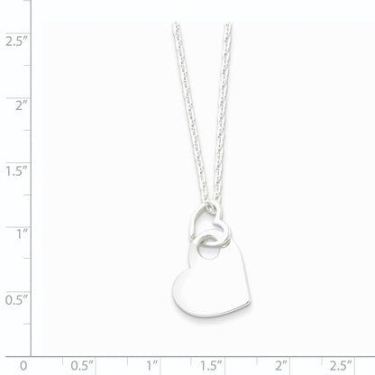 Sterling Silver Open Heart Holding A Heart Dangle 16 inch Necklace