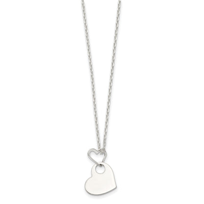 Sterling Silver Open Heart Holding A Heart Dangle 16 inch Necklace
