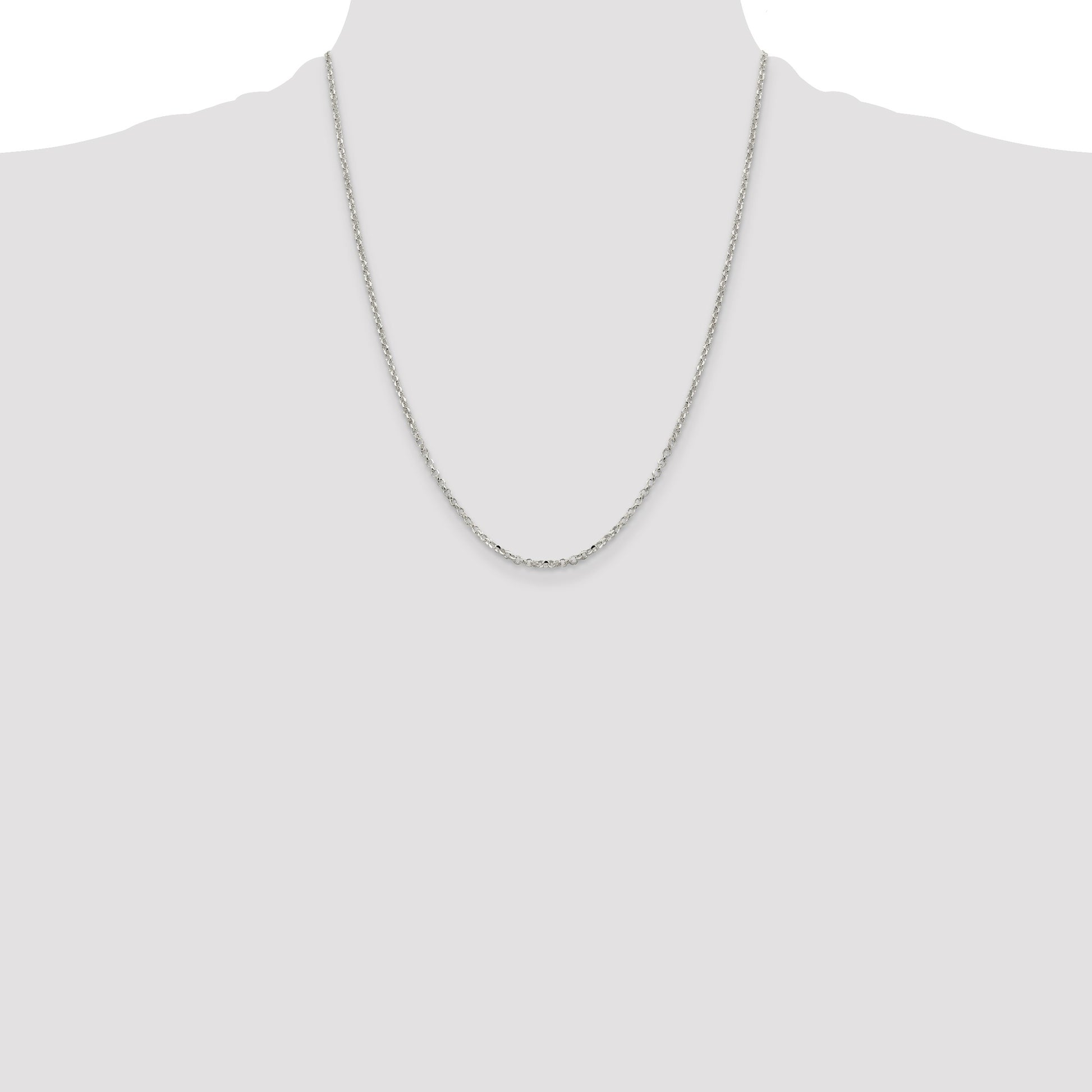 Sterling Silver 2.2mm Diamond-cut w/4in ext. Rolo Cable Chain