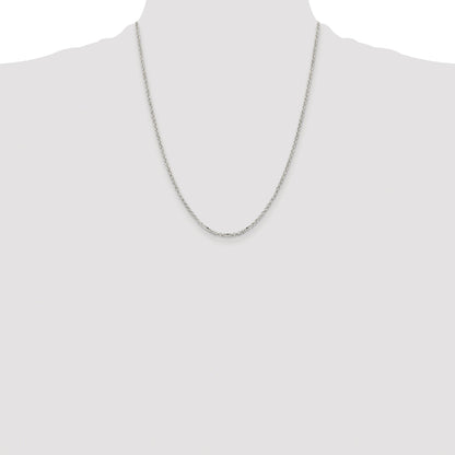 Sterling Silver Rhodium-plated 2.2mm Diamond-cut Rolo Cable Chain