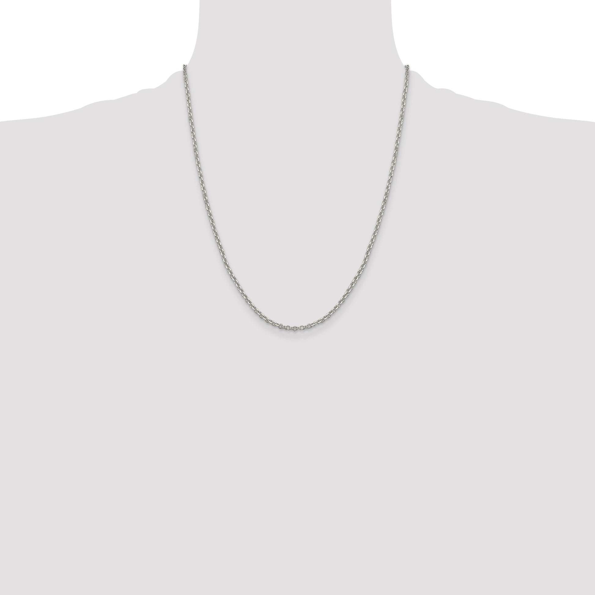 Sterling Silver 2.6mm Diamond-cut w/4in ext. Rolo Cable Chain