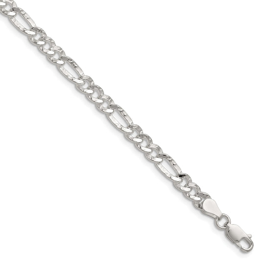 Sterling Silver 4.75mm Hammered Figaro Chain