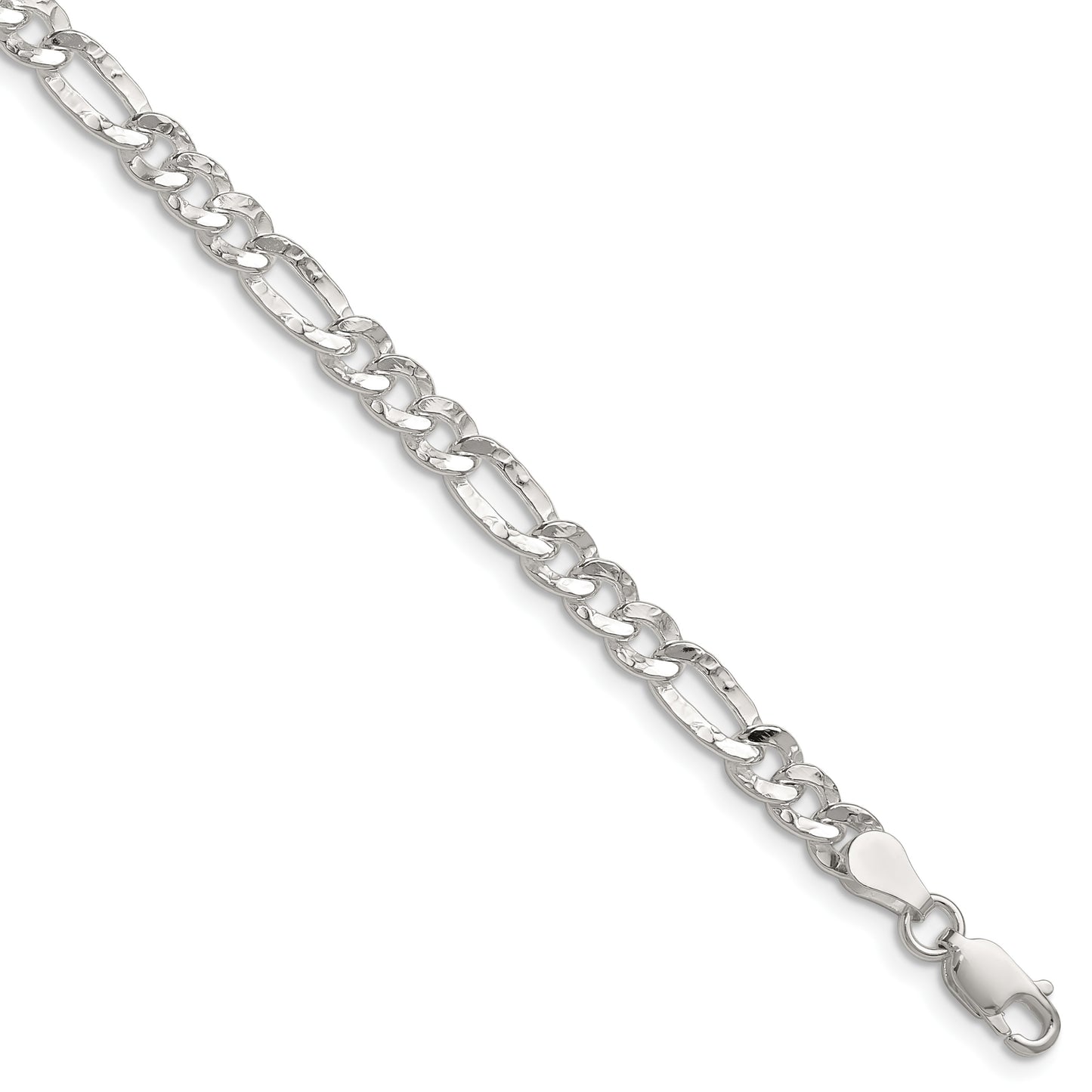 Sterling Silver 4.75mm Hammered Figaro Chain