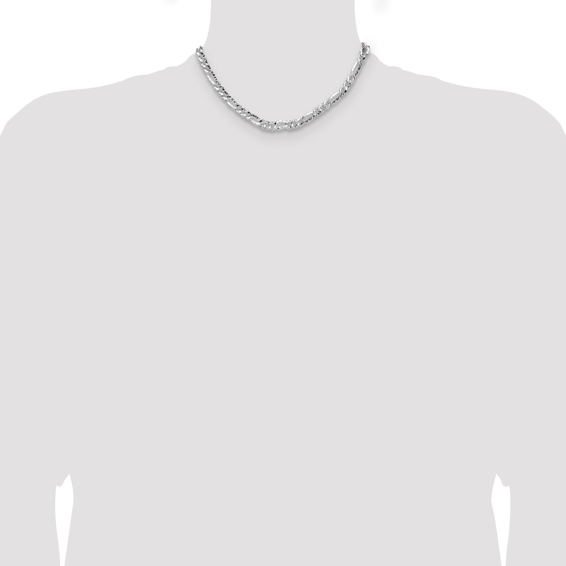 Sterling Silver 6.3mm Hammered Figaro Chain