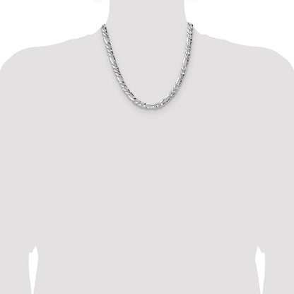 Sterling Silver 6.3mm Hammered Figaro Chain