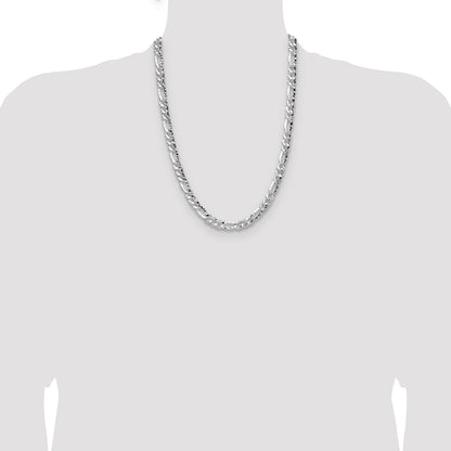 Sterling Silver 6.3mm Hammered Figaro Chain