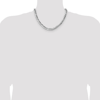 Sterling Silver 7.6mm Hammered Figaro Chain