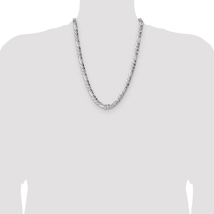 Sterling Silver 7.6mm Hammered Figaro Chain
