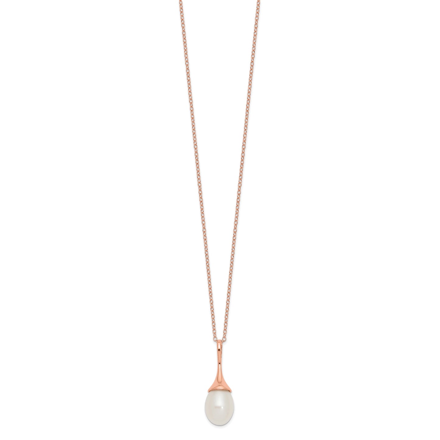Sterling Silver Rose-tone 8-9mm White Teardrop Freshwater Cultured Pearl 17 inch Necklace