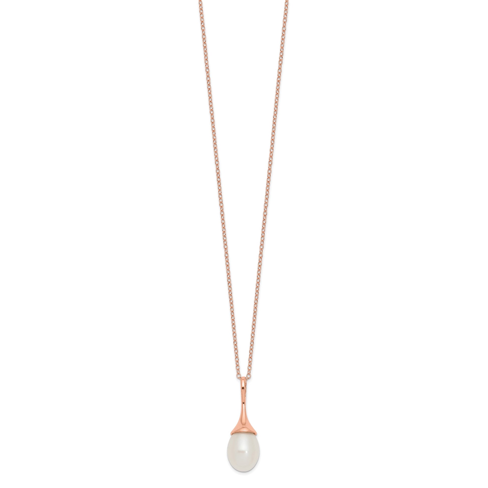 Sterling Silver Rose-tone 8-9mm White Teardrop Freshwater Cultured Pearl 17 inch Necklace