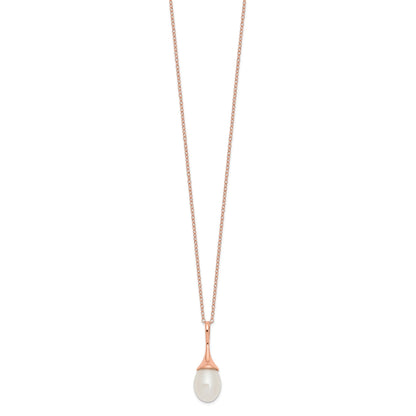 Sterling Silver Rose-tone 8-9mm White Teardrop Freshwater Cultured Pearl 17 inch Necklace