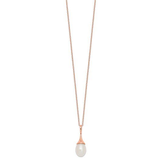 Sterling Silver Rose-tone 8-9mm White Teardrop Freshwater Cultured Pearl 17 inch Necklace