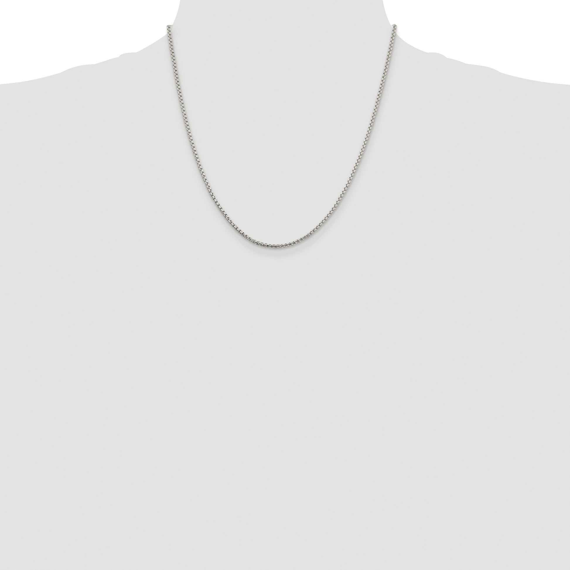 Sterling Silver Rhodium-plated 2mm Round Box Chain