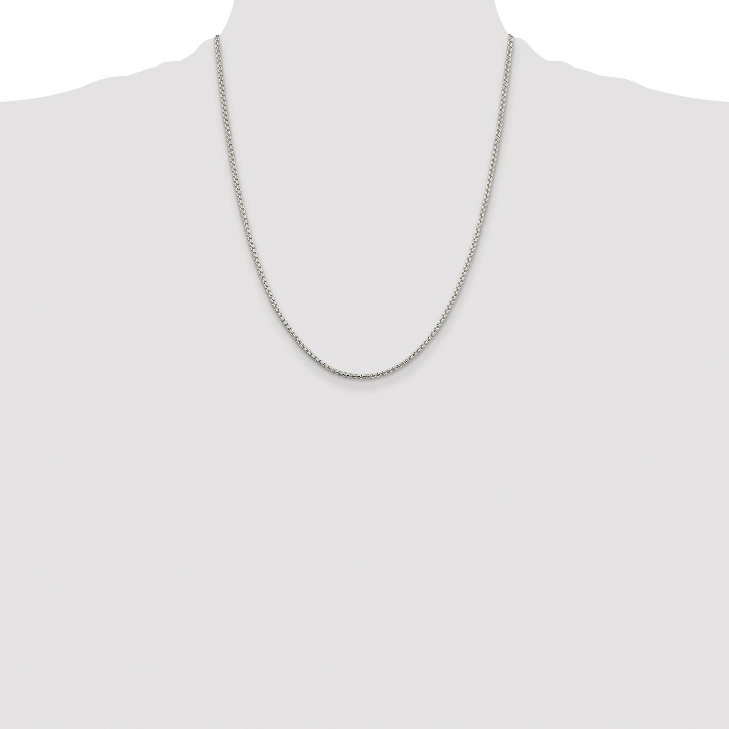 Sterling Silver Rhodium-plated 2mm Round Box Chain