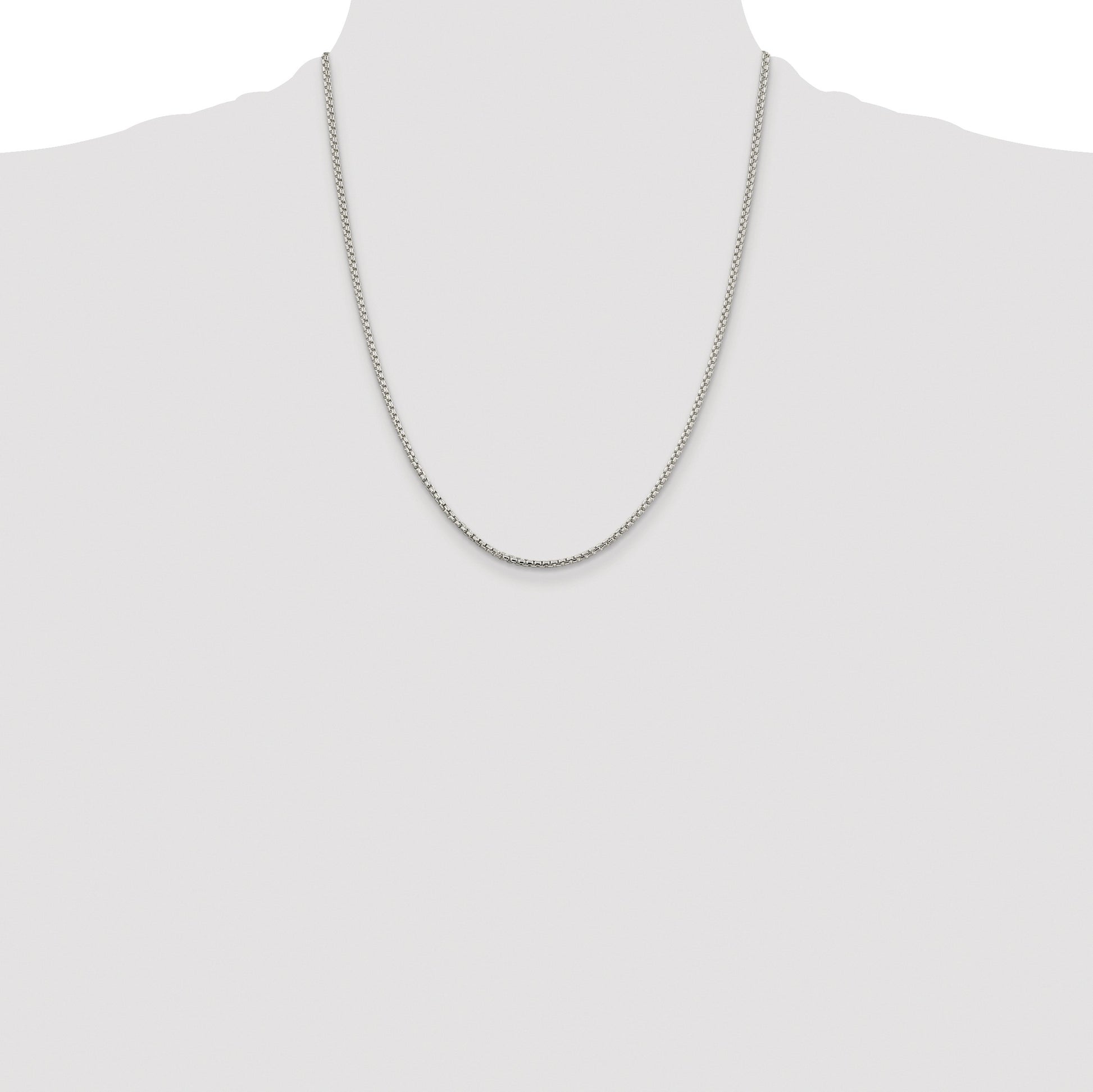 Sterling Silver Rhodium-plated 2mm Round Box Chain