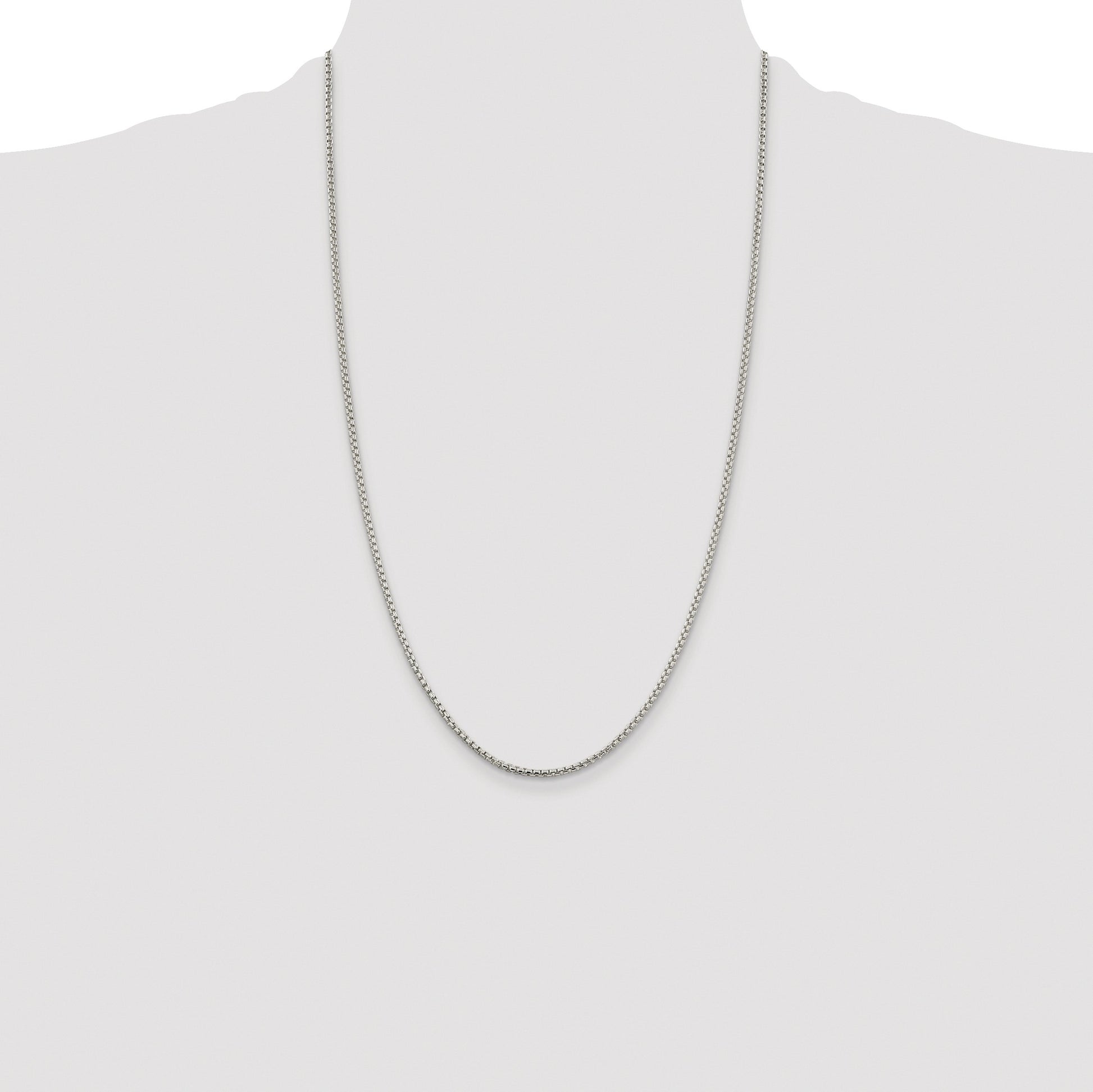Sterling Silver Rhodium-plated 2mm Round Box Chain