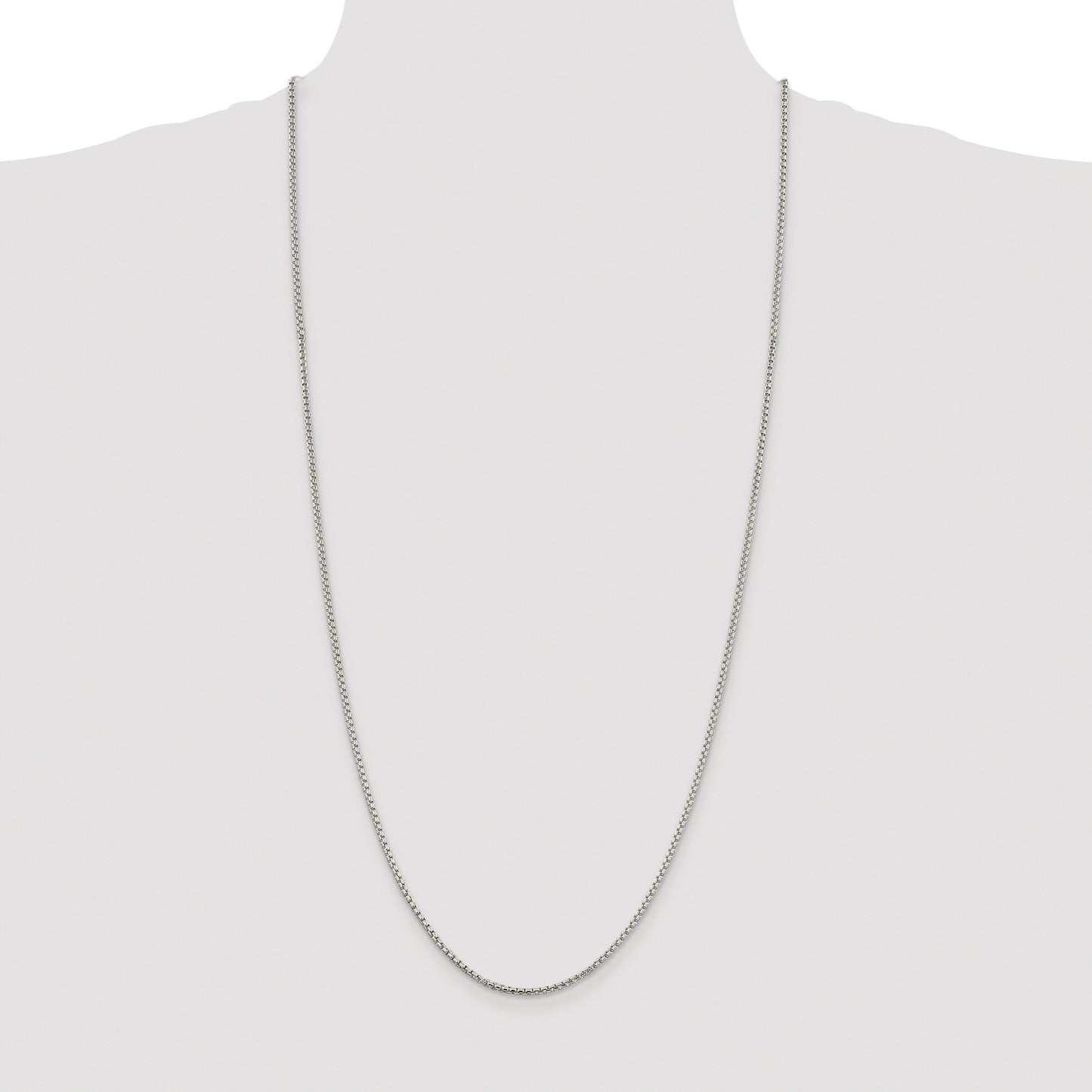 Sterling Silver Rhodium-plated 2mm Round Box Chain