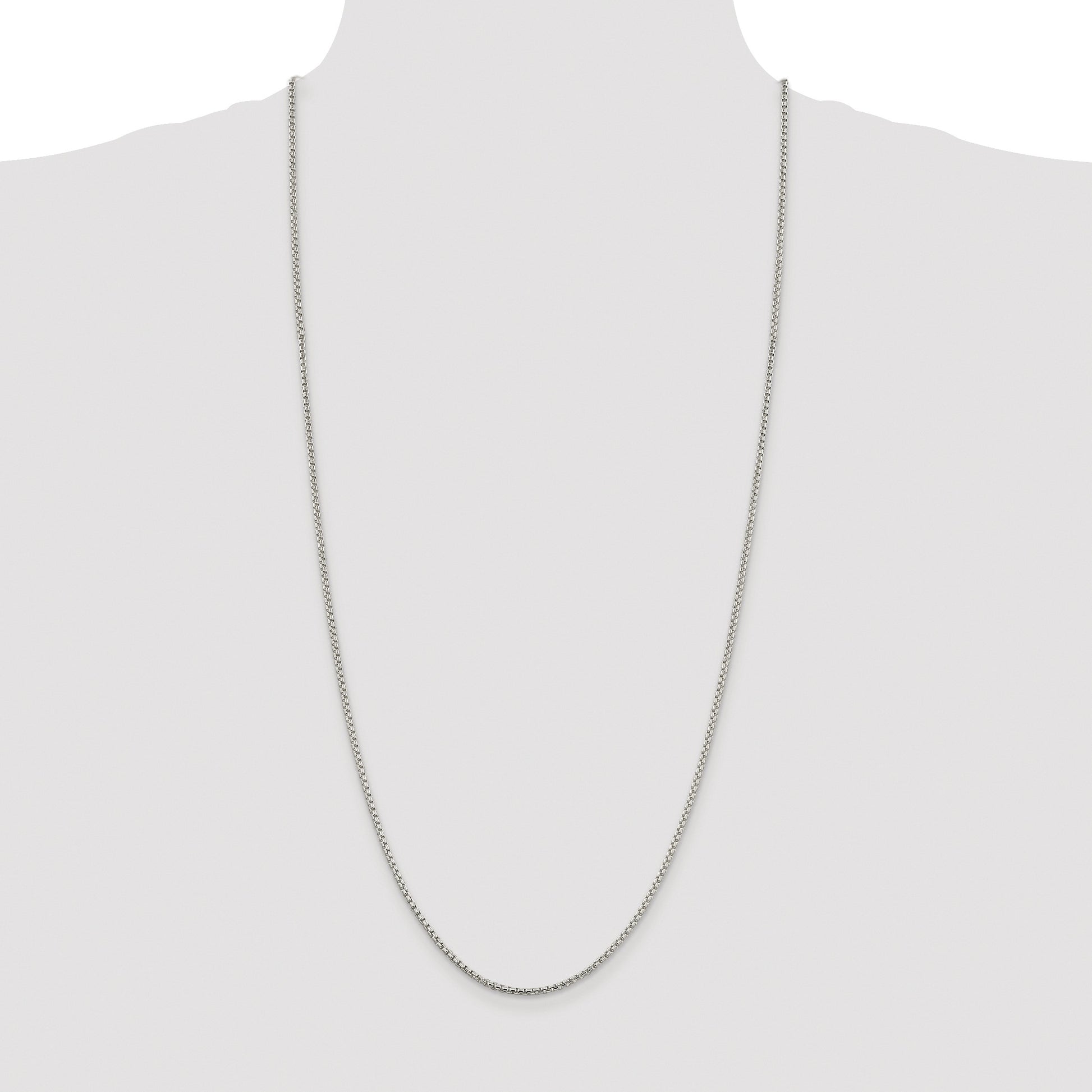 Sterling Silver Rhodium-plated 2mm Round Box Chain