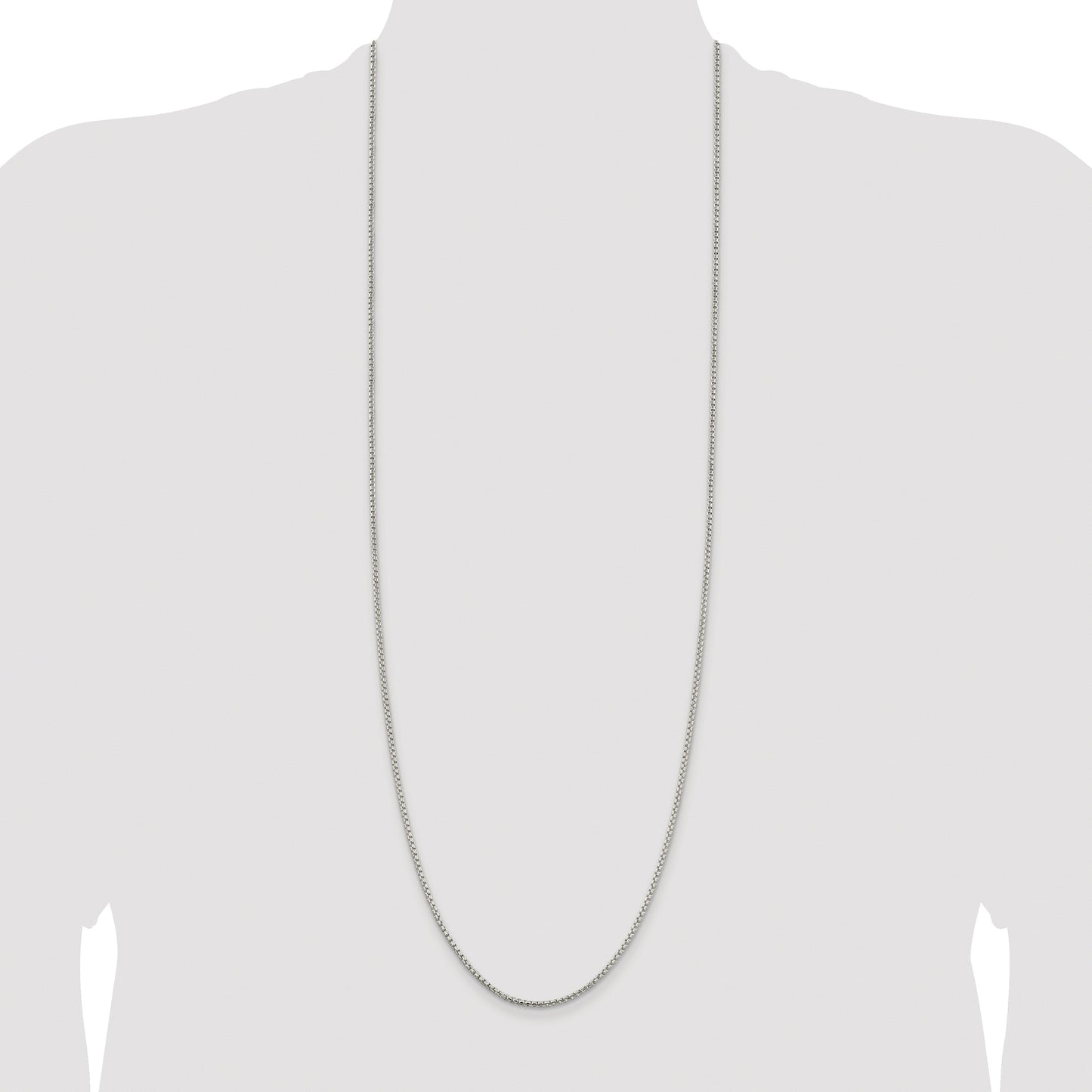 Sterling Silver Rhodium-plated 2mm Round Box Chain