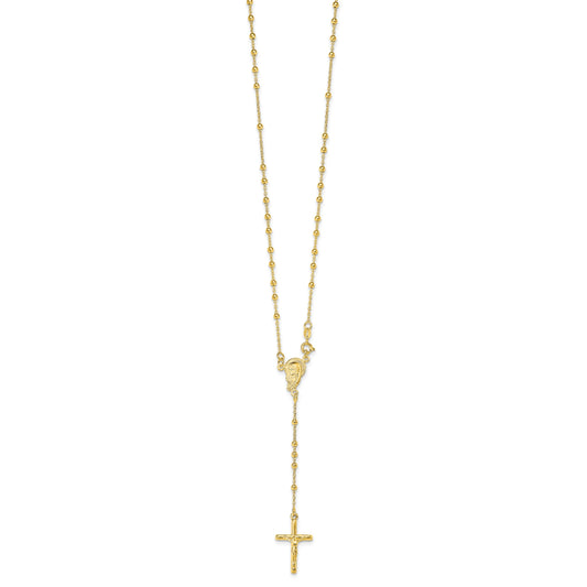 Sterling Silver Gold-plated Polished Bead Rosary 18 inch Necklace