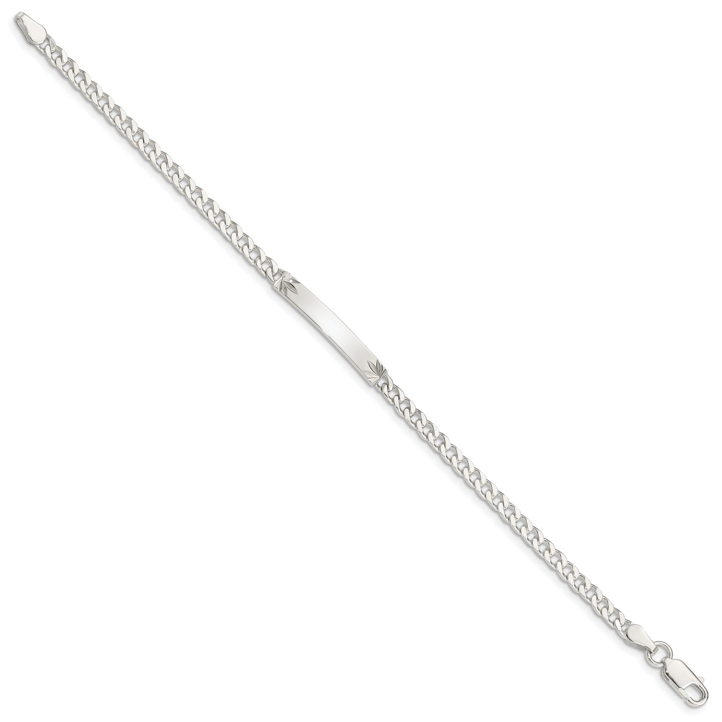 Sterling Silver Polished Engravable Curb Link 26x3mm Diamond-cut Plate 7 inch ID Bracelet