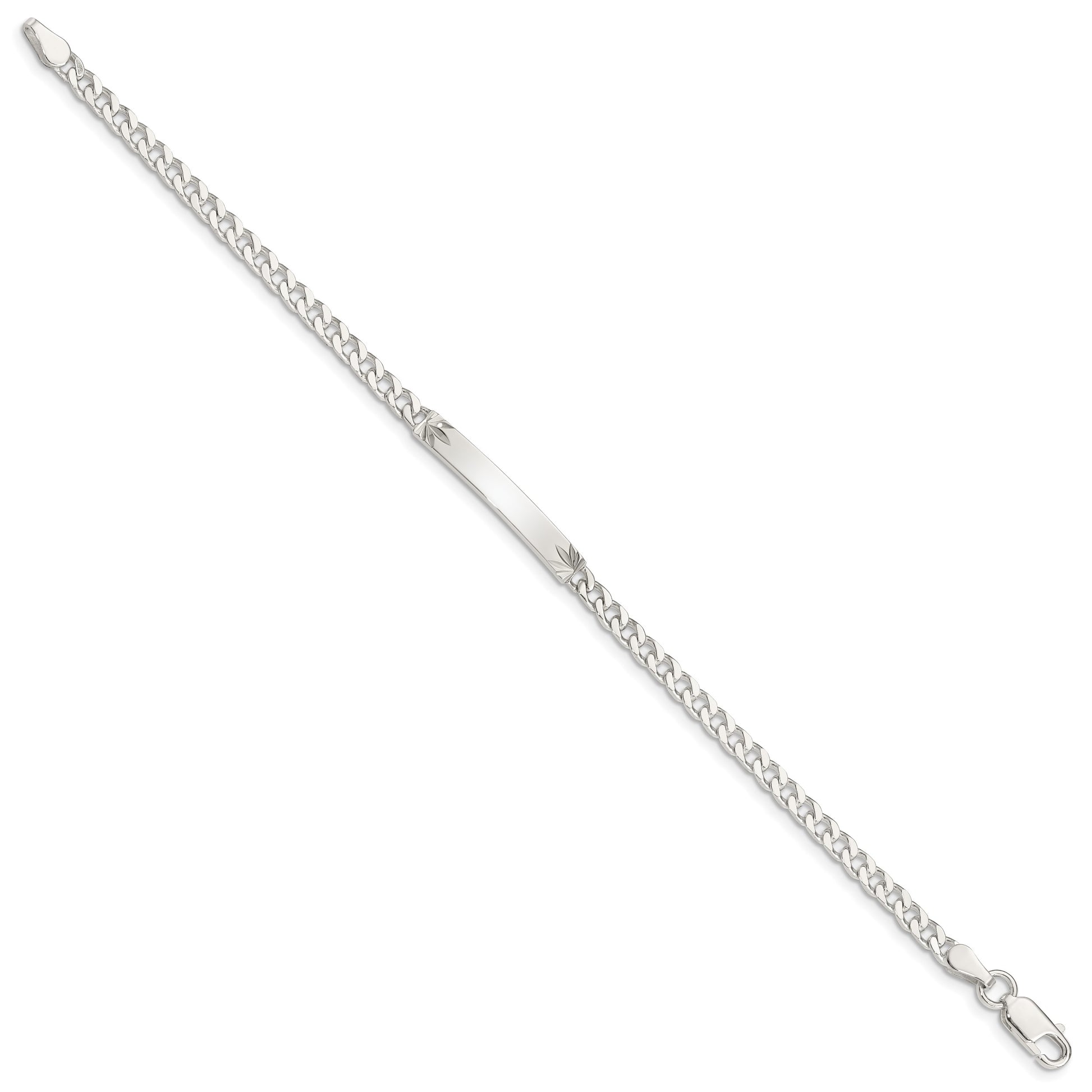 Sterling Silver Polished Engravable Curb Link 26x3mm Diamond-cut Plate 7 inch ID Bracelet