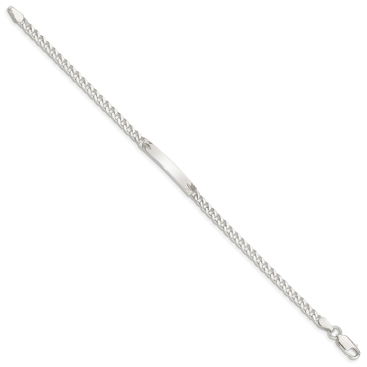 Sterling Silver Polished Engravable Curb Link 26x3mm Diamond-cut Plate 7 inch ID Bracelet