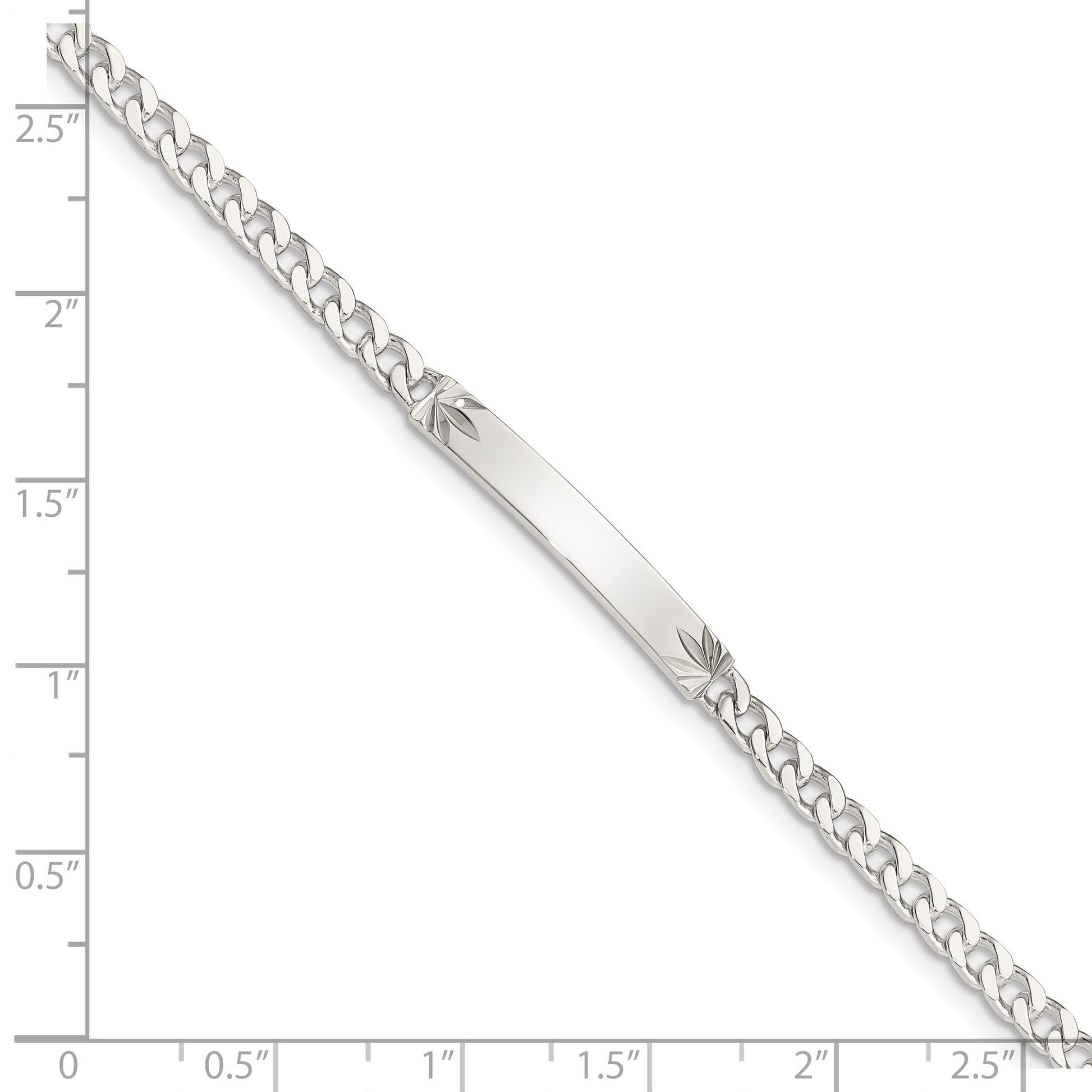 Sterling Silver Polished Engravable Curb Link 26x3mm Diamond-cut Plate 7 inch ID Bracelet