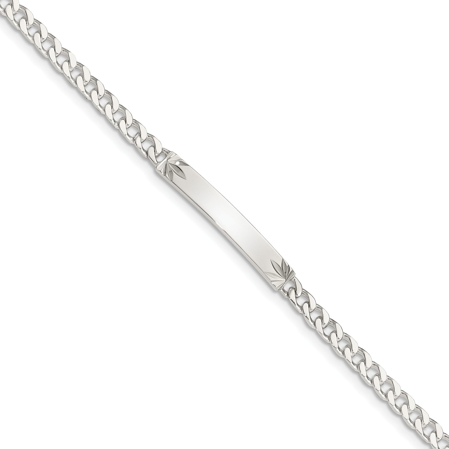 Sterling Silver Polished Engravable Curb Link 26x3mm Diamond-cut Plate 7 inch ID Bracelet