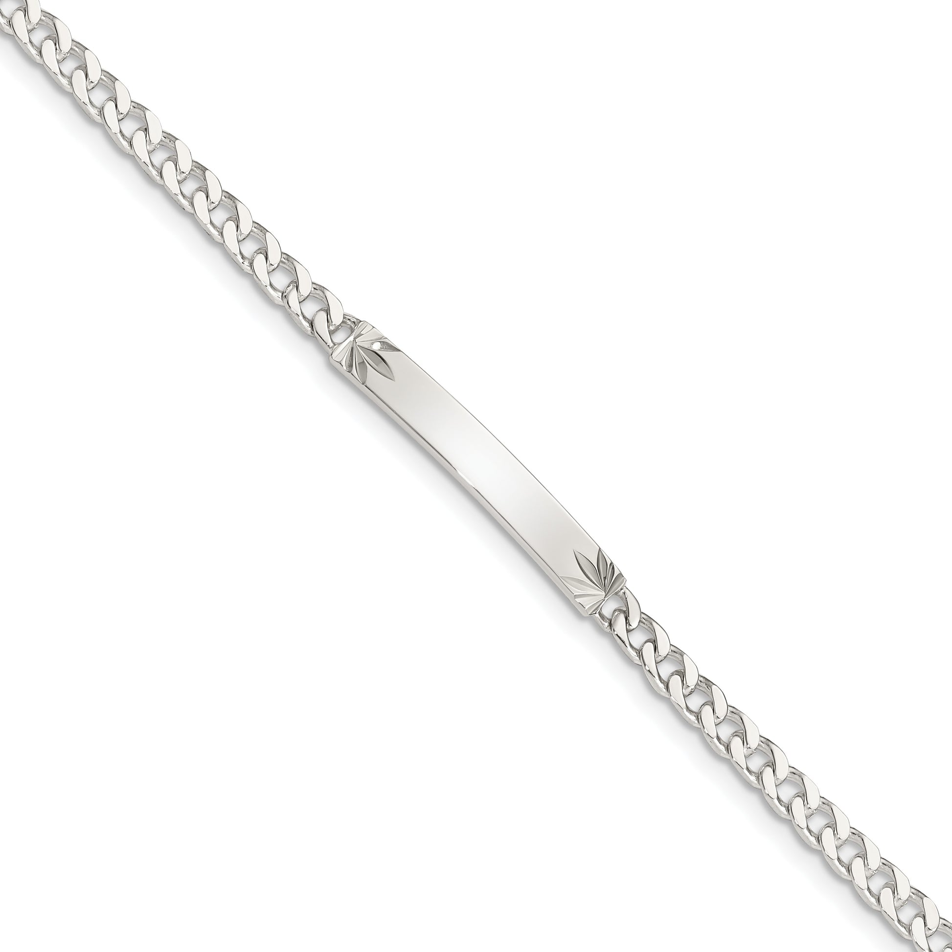 Sterling Silver Polished Engravable Curb Link 26x3mm Diamond-cut Plate 7 inch ID Bracelet
