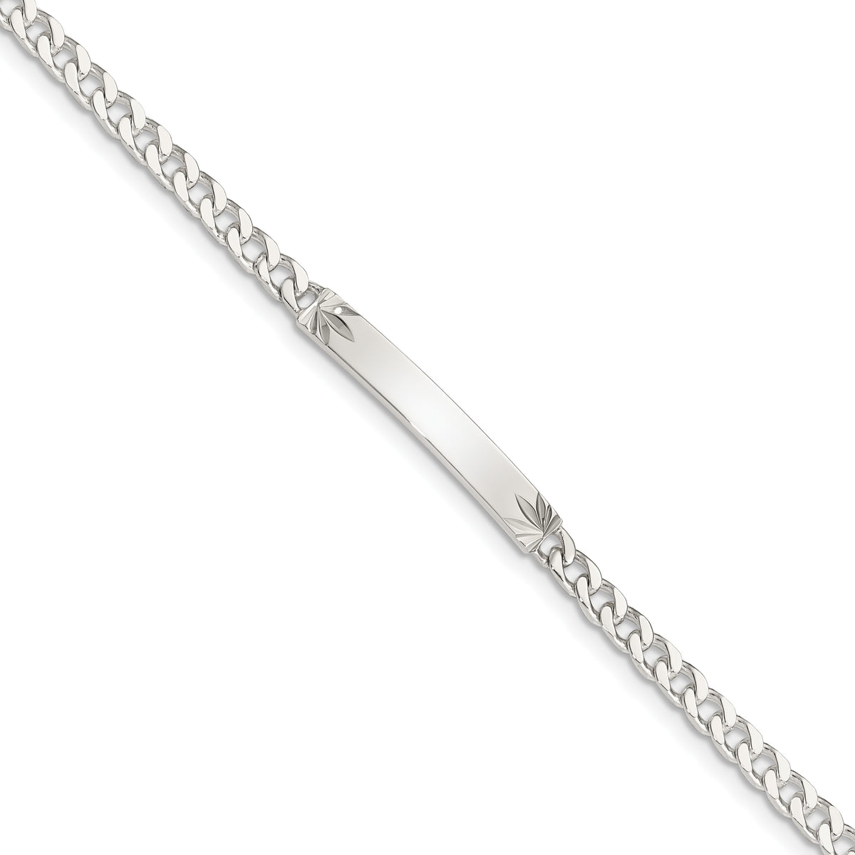 Sterling Silver Polished Engravable Curb Link 26x3mm Diamond-cut Plate 7 inch ID Bracelet
