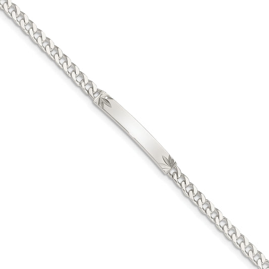 Sterling Silver Polished Engravable Curb Link 26x3mm Diamond-cut Plate 7 inch ID Bracelet