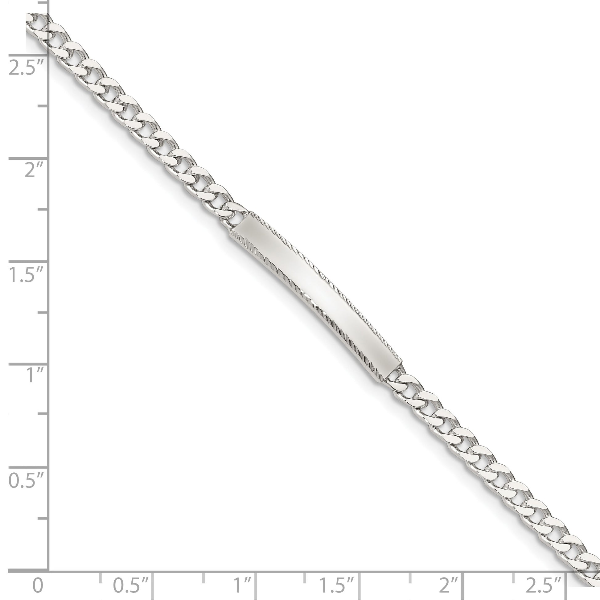 Sterling Silver Diamond-cut Engraveable Curb Link ID Bracelet