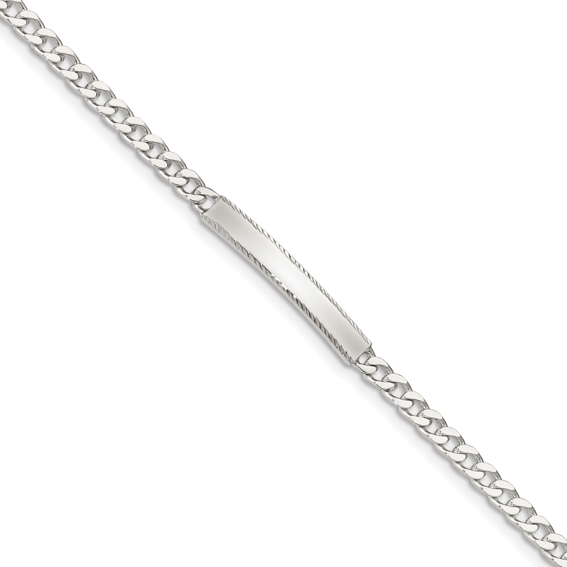Sterling Silver Diamond-cut Engraveable Curb Link ID Bracelet
