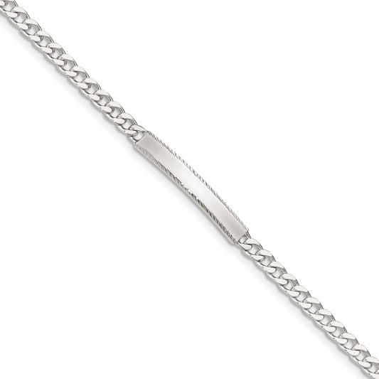 Sterling Silver Diamond-cut Engraveable Curb Link ID Bracelet