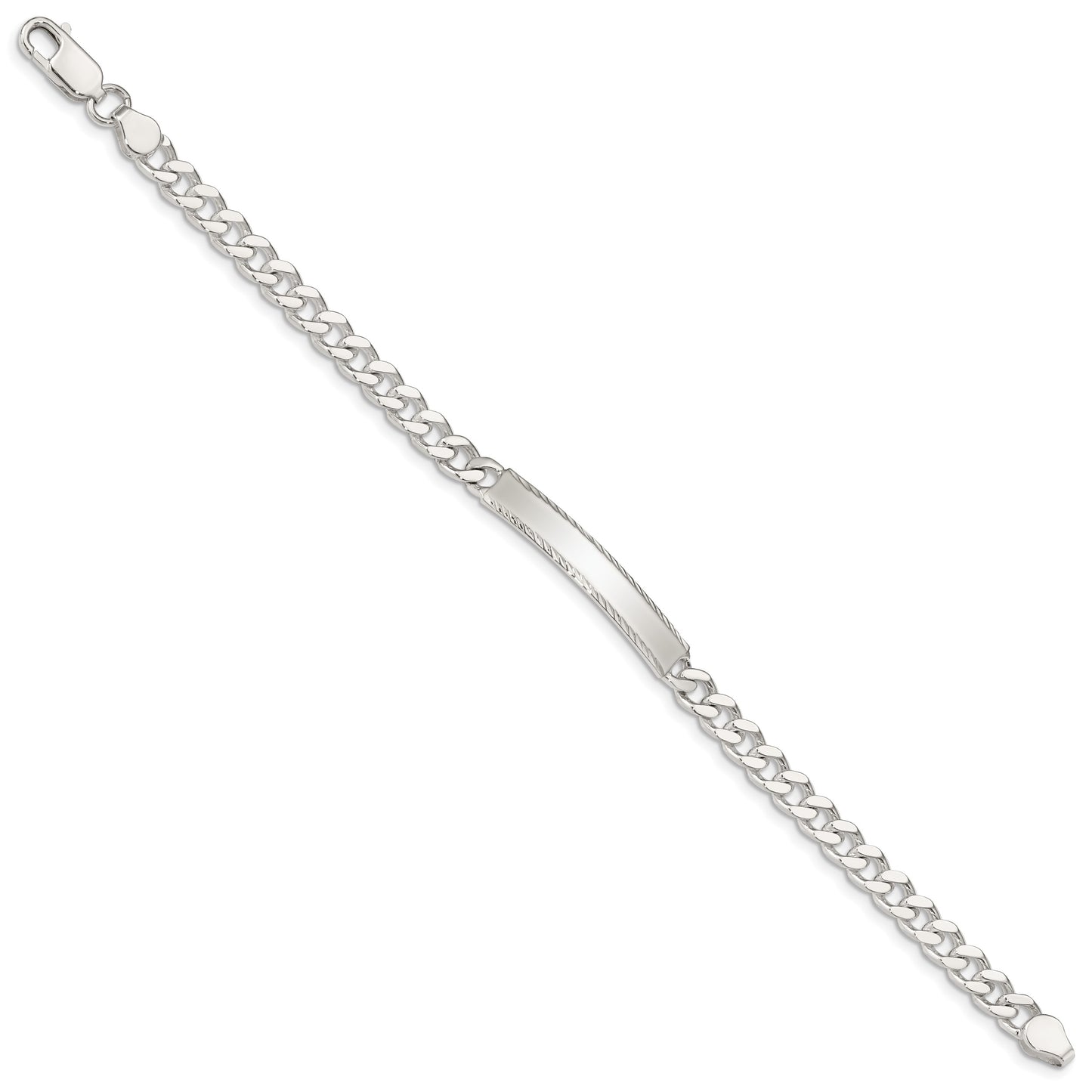 Sterling Silver Polished Engravable Curb Link 33x5mm Diamond-cut Plate 7 inch ID Bracelet