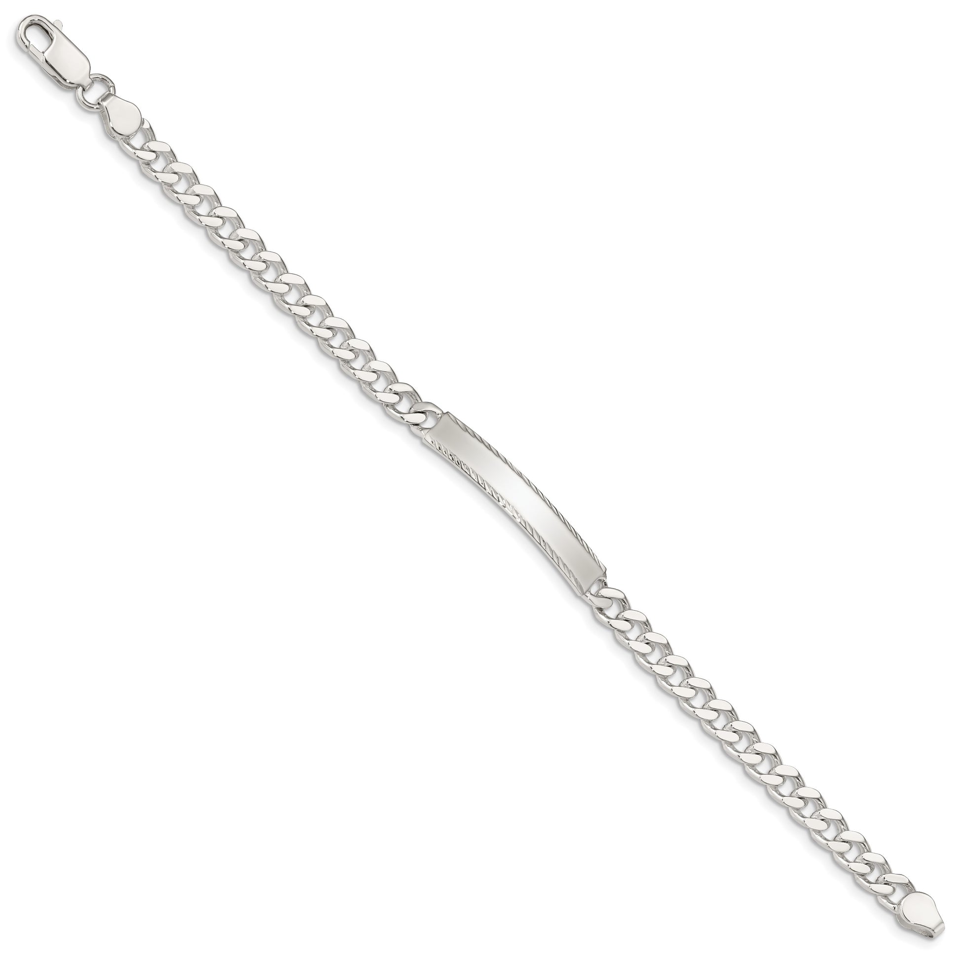 Sterling Silver Polished Engravable Curb Link 33x5mm Diamond-cut Plate 7 inch ID Bracelet