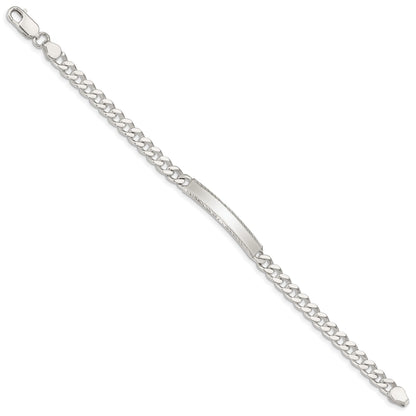 Sterling Silver Polished Engravable Curb Link 33x5mm Diamond-cut Plate 7 inch ID Bracelet