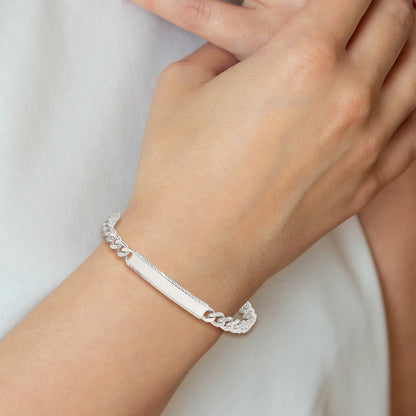 Sterling Silver Polished Engravable Curb Link 33x5mm Diamond-cut Plate 7 inch ID Bracelet