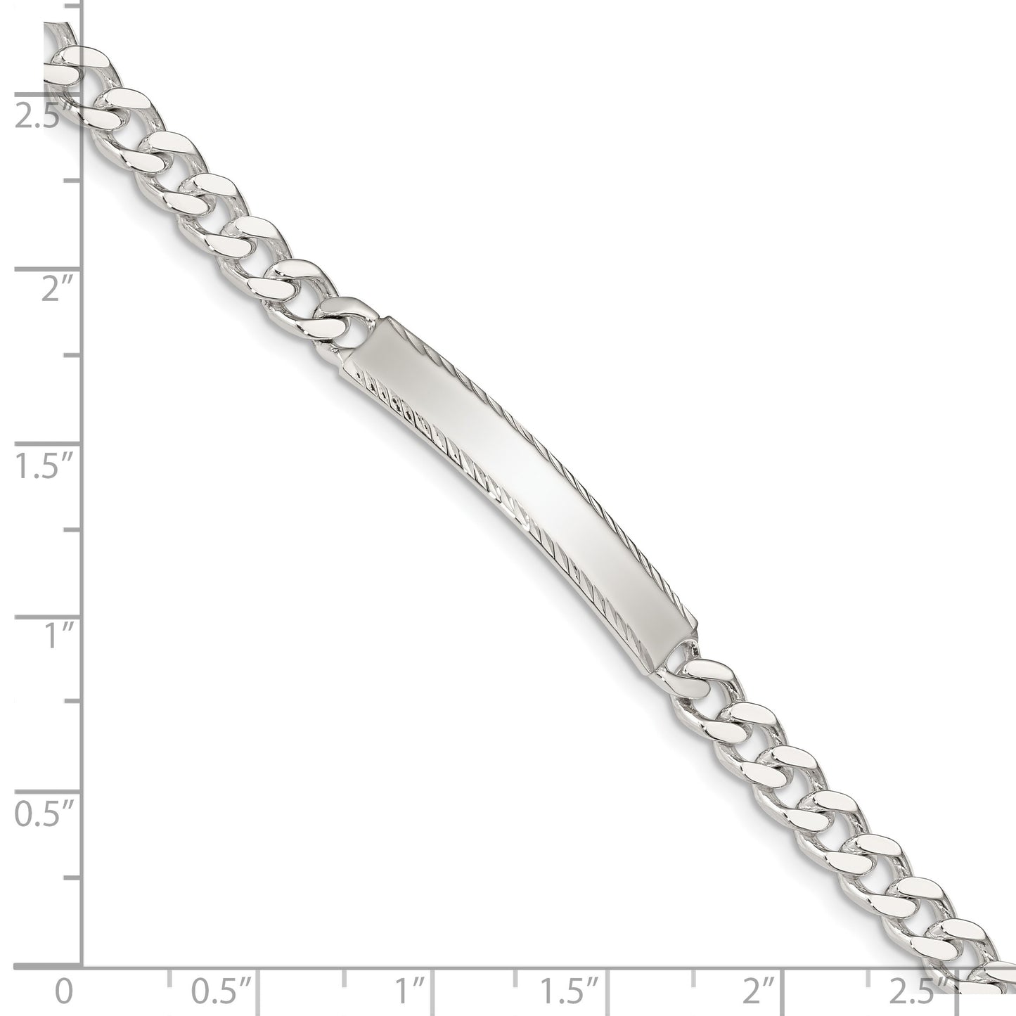 Sterling Silver Polished Engravable Curb Link 33x5mm Diamond-cut Plate 7 inch ID Bracelet