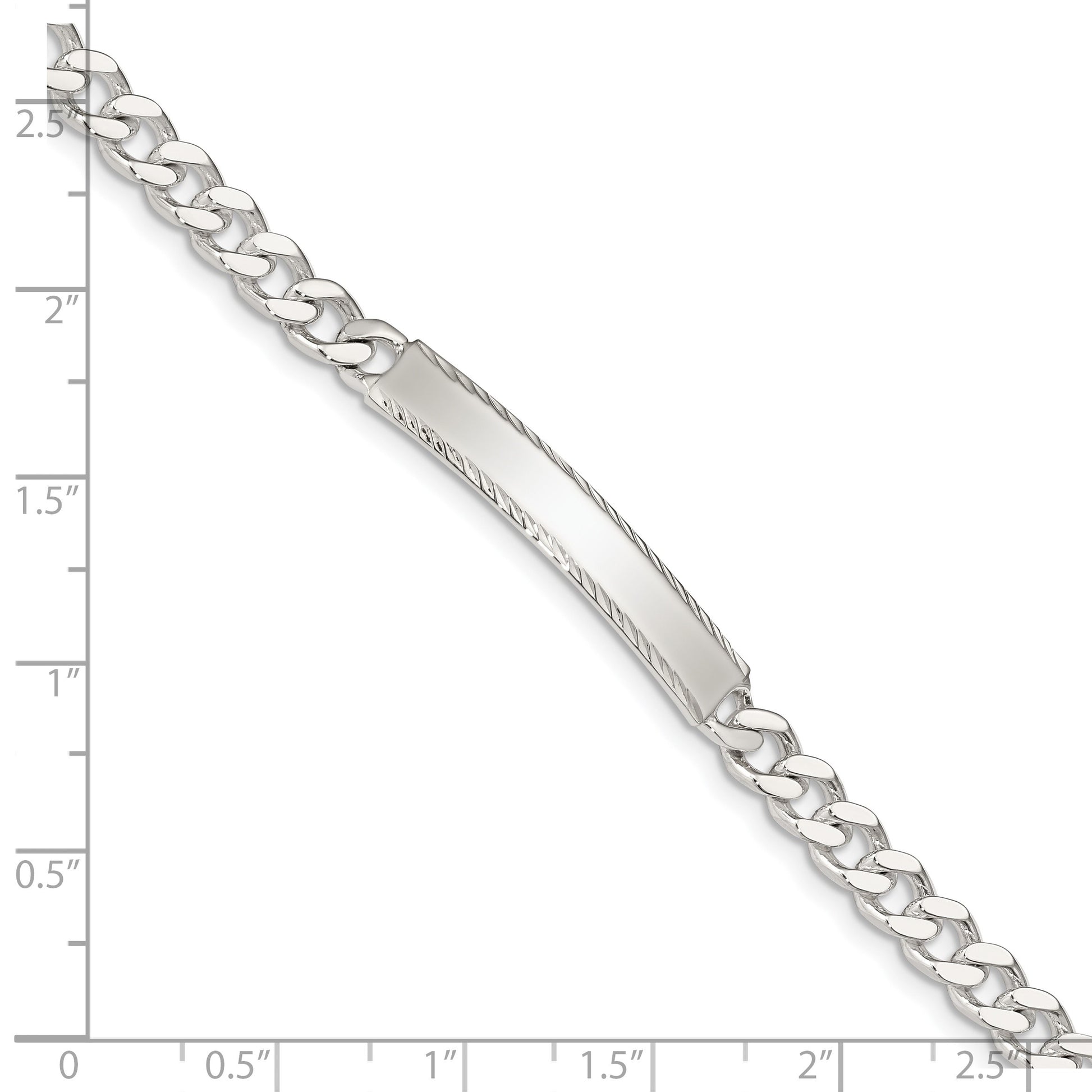 Sterling Silver Polished Engravable Curb Link 33x5mm Diamond-cut Plate 7 inch ID Bracelet