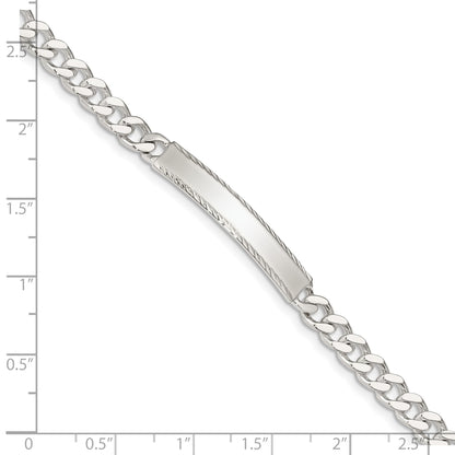 Sterling Silver Polished Engravable Curb Link 33x5mm Diamond-cut Plate 7 inch ID Bracelet