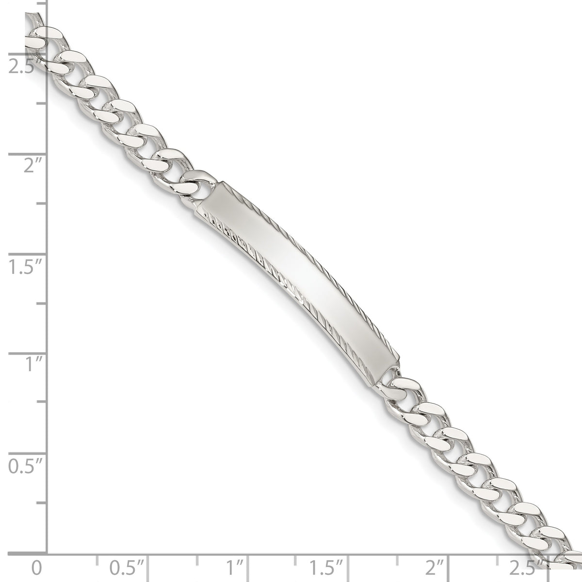 Sterling Silver Polished Engravable Curb Link 33x5mm Diamond-cut Plate 7 inch ID Bracelet