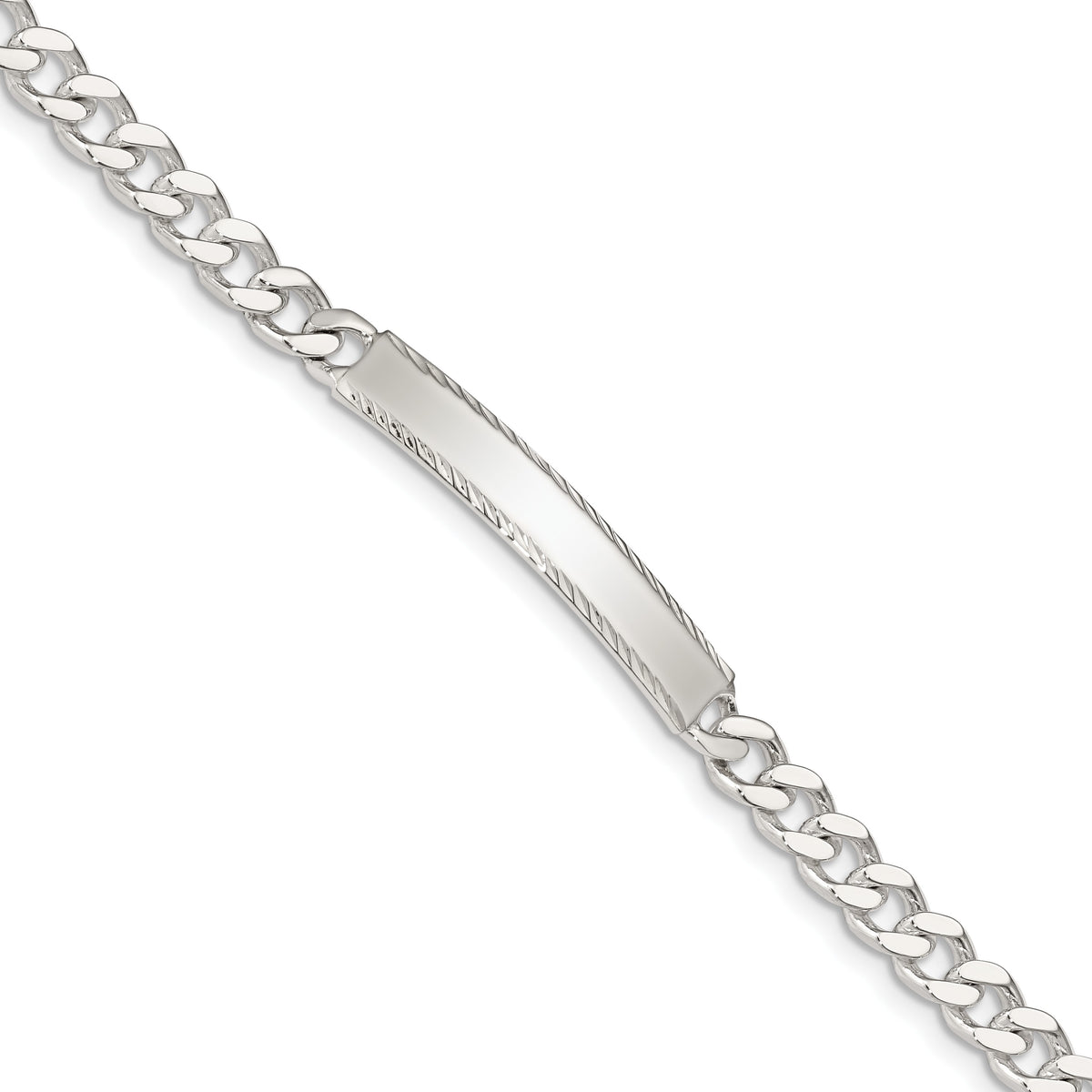 Sterling Silver Polished Engravable Curb Link 33x5mm Diamond-cut Plate 7 inch ID Bracelet