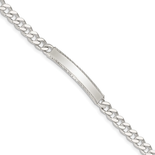 Sterling Silver Polished Engravable Curb Link 33x5mm Diamond-cut Plate 7 inch ID Bracelet