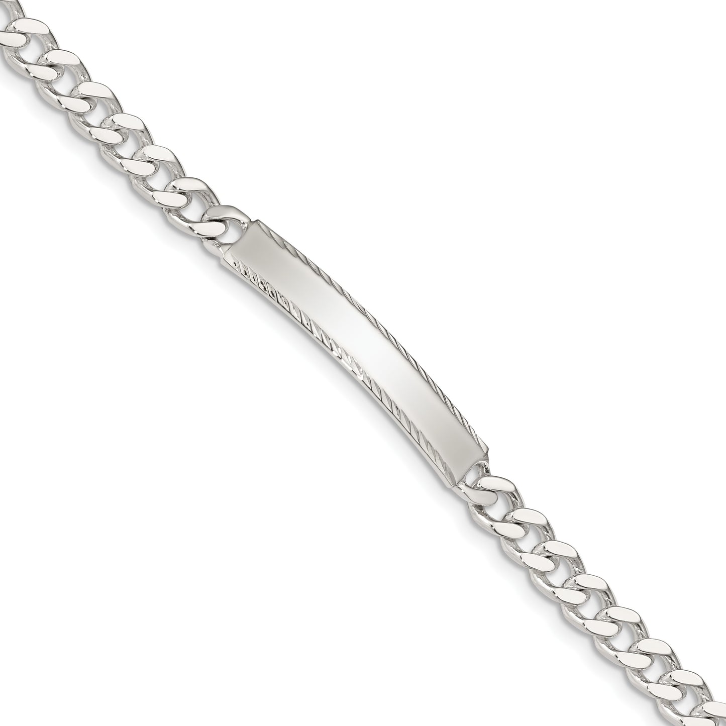 Sterling Silver Polished Engravable Curb Link 33x5mm Diamond-cut Plate 7 inch ID Bracelet
