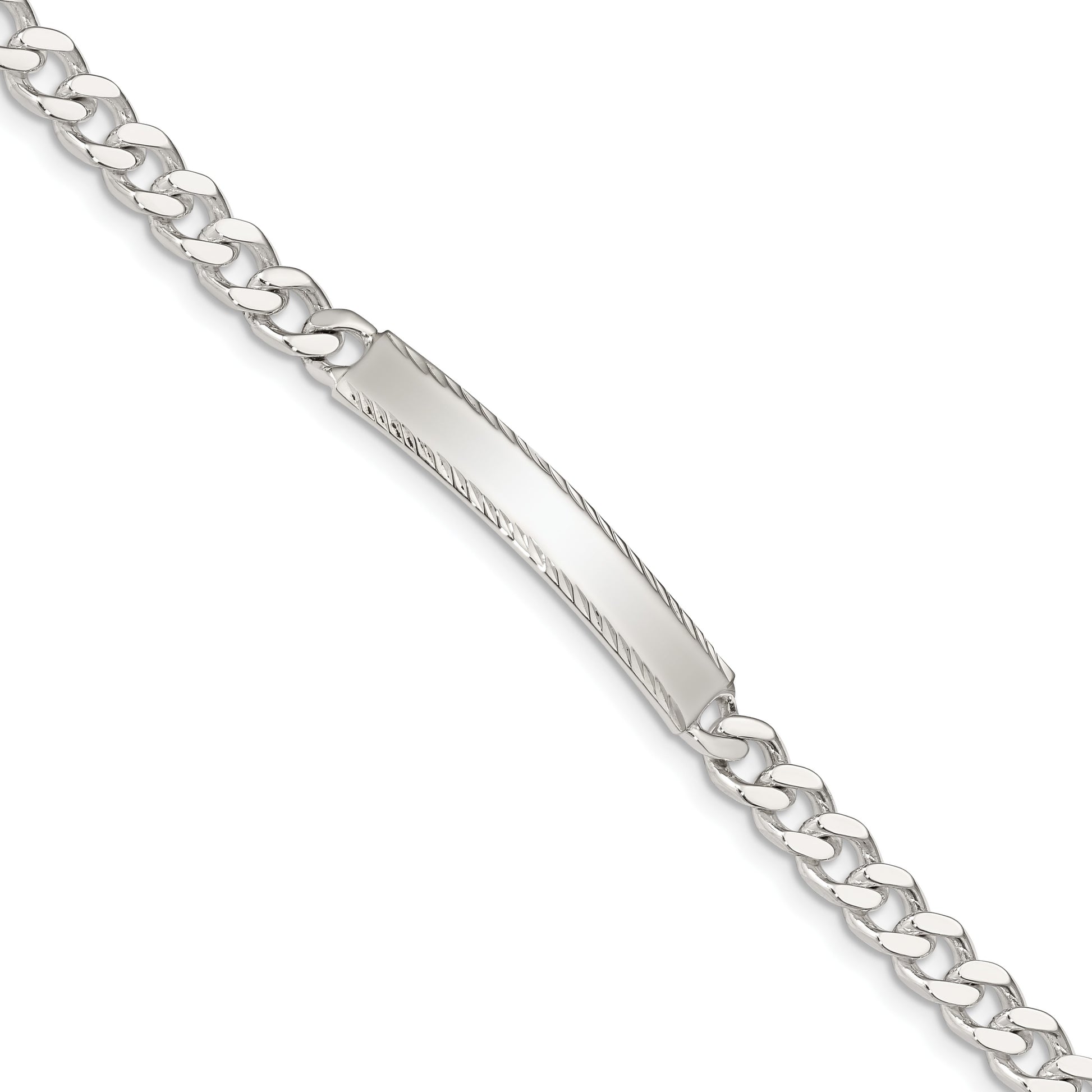 Sterling Silver Polished Engravable Curb Link 33x5mm Diamond-cut Plate 7 inch ID Bracelet
