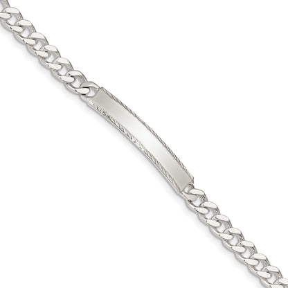 Sterling Silver Polished Engravable Curb Link 33x5mm Diamond-cut Plate 7 inch ID Bracelet