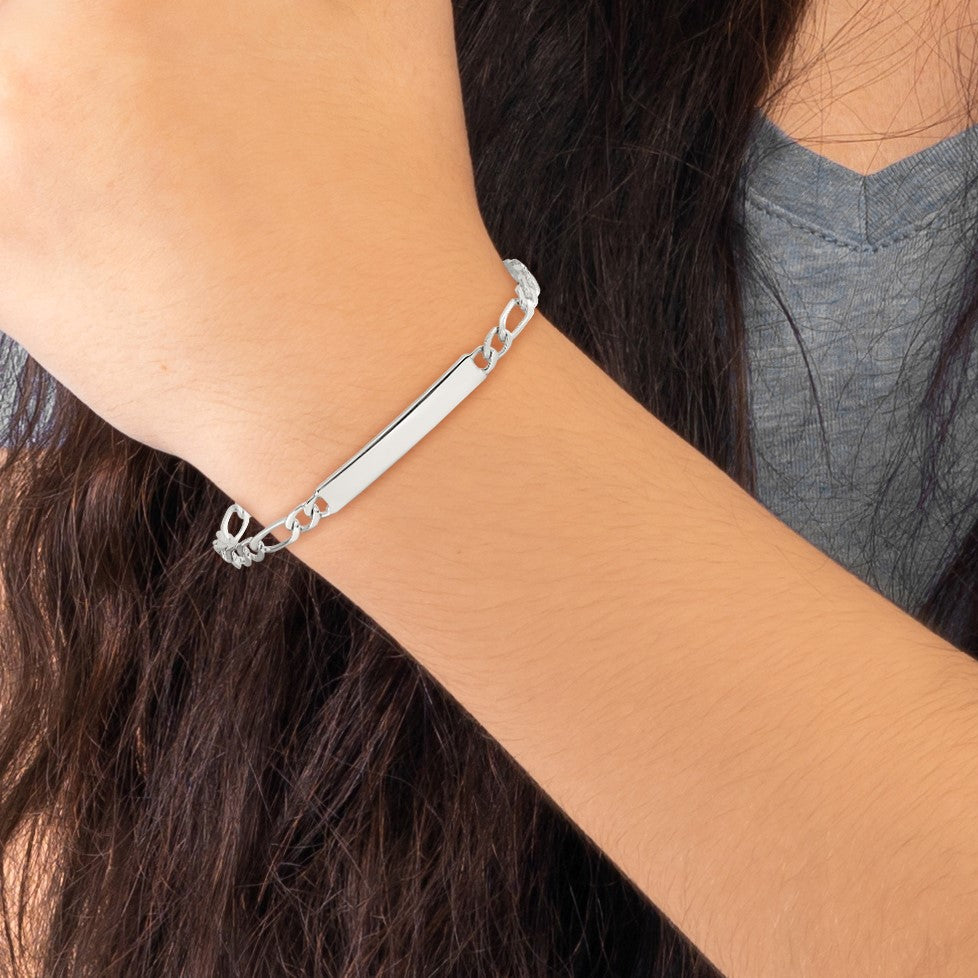 Sterling Silver Engraveable 6 in. Figaro Link ID Bracelet
