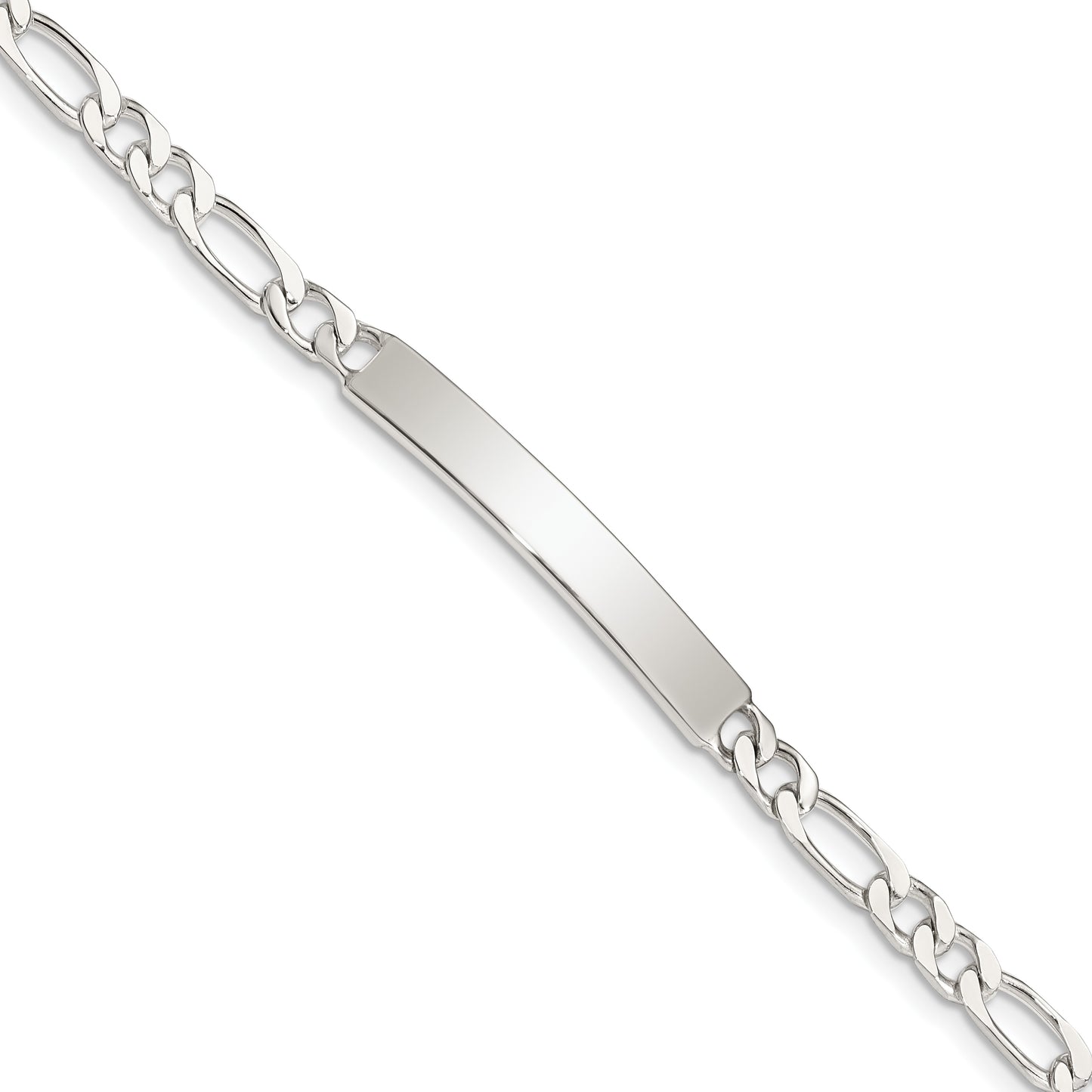 Sterling Silver 8inch Polished Engraveable Figaro Link ID Bracelet